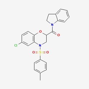 molecular formula C24H21ClN2O4S B11227866 {6-chloro-4-[(4-methylphenyl)sulfonyl]-3,4-dihydro-2H-1,4-benzoxazin-2-yl}(2,3-dihydro-1H-indol-1-yl)methanone 