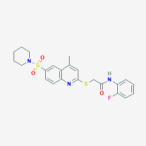 N-(2-Fluorophenyl)-2-{[4-methyl-6-(piperidine-1-sulfonyl)quinolin-2-YL]sulfanyl}acetamide