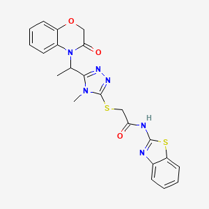 molecular formula C22H20N6O3S2 B11227918 N-(1,3-benzothiazol-2-yl)-2-({4-methyl-5-[1-(3-oxo-2,3-dihydro-4H-1,4-benzoxazin-4-yl)ethyl]-4H-1,2,4-triazol-3-yl}sulfanyl)acetamide 