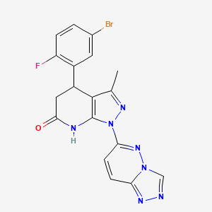 molecular formula C18H13BrFN7O B11227958 4-(5-bromo-2-fluorophenyl)-3-methyl-1-([1,2,4]triazolo[4,3-b]pyridazin-6-yl)-4,5-dihydro-1H-pyrazolo[3,4-b]pyridin-6-ol 