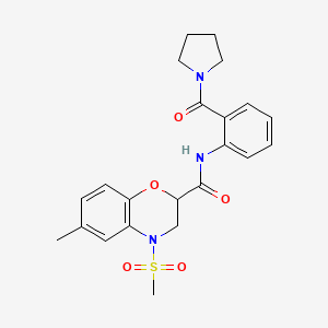 molecular formula C22H25N3O5S B11227993 6-methyl-4-(methylsulfonyl)-N-[2-(pyrrolidin-1-ylcarbonyl)phenyl]-3,4-dihydro-2H-1,4-benzoxazine-2-carboxamide 