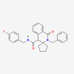 molecular formula C28H27FN2O2 B11228000 2'-Benzyl-N-[(4-fluorophenyl)methyl]-1'-oxo-2',4'-dihydro-1'H-spiro[cyclopentane-1,3'-isoquinoline]-4'-carboxamide 