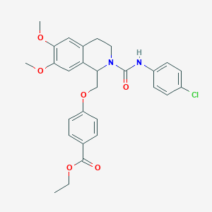 molecular formula C28H29ClN2O6 B11228083 Ethyl 4-((2-((4-chlorophenyl)carbamoyl)-6,7-dimethoxy-1,2,3,4-tetrahydroisoquinolin-1-yl)methoxy)benzoate 