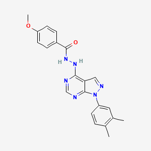 molecular formula C21H20N6O2 B11228090 N'-[1-(3,4-dimethylphenyl)-1H-pyrazolo[3,4-d]pyrimidin-4-yl]-4-methoxybenzohydrazide 