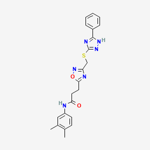 molecular formula C22H22N6O2S B11228160 N-(3,4-dimethylphenyl)-3-(3-{[(5-phenyl-4H-1,2,4-triazol-3-yl)sulfanyl]methyl}-1,2,4-oxadiazol-5-yl)propanamide 