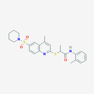 molecular formula C25H29N3O3S2 B11228188 N-(2-methylphenyl)-2-{[4-methyl-6-(piperidin-1-ylsulfonyl)quinolin-2-yl]sulfanyl}propanamide 