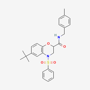 molecular formula C27H30N2O4S B11228393 6-tert-butyl-N-(4-methylbenzyl)-4-(phenylsulfonyl)-3,4-dihydro-2H-1,4-benzoxazine-2-carboxamide 