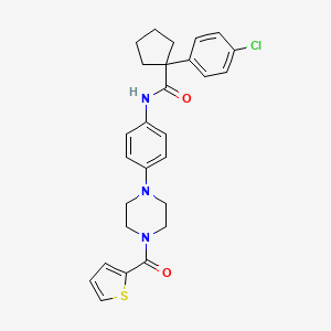 molecular formula C27H28ClN3O2S B11228403 1-(4-chlorophenyl)-N-{4-[4-(thiophen-2-ylcarbonyl)piperazin-1-yl]phenyl}cyclopentanecarboxamide 