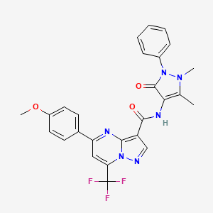 molecular formula C26H21F3N6O3 B11228411 N-(1,5-dimethyl-3-oxo-2-phenylpyrazol-4-yl)-5-(4-methoxyphenyl)-7-(trifluoromethyl)pyrazolo[1,5-a]pyrimidine-3-carboxamide 