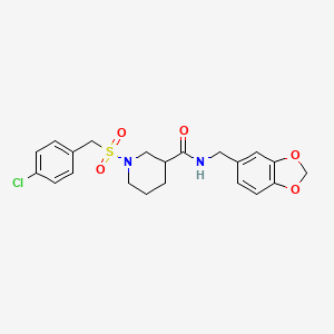 molecular formula C21H23ClN2O5S B11228452 N-(1,3-benzodioxol-5-ylmethyl)-1-[(4-chlorobenzyl)sulfonyl]piperidine-3-carboxamide 