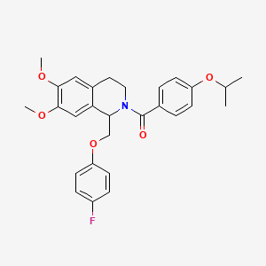 molecular formula C28H30FNO5 B11228467 (1-((4-fluorophenoxy)methyl)-6,7-dimethoxy-3,4-dihydroisoquinolin-2(1H)-yl)(4-isopropoxyphenyl)methanone 