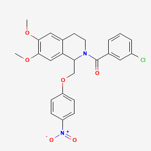 molecular formula C25H23ClN2O6 B11228506 (3-chlorophenyl)(6,7-dimethoxy-1-((4-nitrophenoxy)methyl)-3,4-dihydroisoquinolin-2(1H)-yl)methanone 