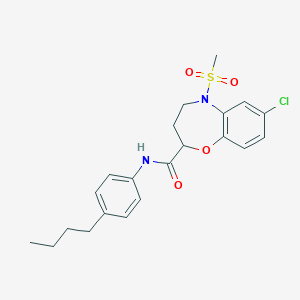 molecular formula C21H25ClN2O4S B11228545 N-(4-butylphenyl)-7-chloro-5-(methylsulfonyl)-2,3,4,5-tetrahydro-1,5-benzoxazepine-2-carboxamide 