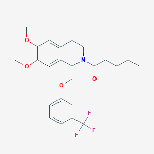 molecular formula C24H28F3NO4 B11228629 1-(6,7-dimethoxy-1-((3-(trifluoromethyl)phenoxy)methyl)-3,4-dihydroisoquinolin-2(1H)-yl)pentan-1-one 