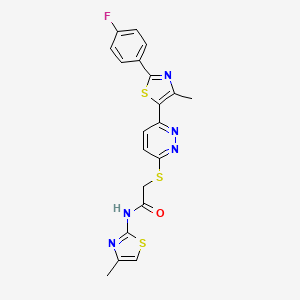 molecular formula C20H16FN5OS3 B11228669 2-((6-(2-(4-fluorophenyl)-4-methylthiazol-5-yl)pyridazin-3-yl)thio)-N-(4-methylthiazol-2-yl)acetamide 