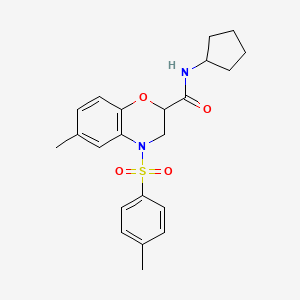 molecular formula C22H26N2O4S B11228693 N-cyclopentyl-6-methyl-4-[(4-methylphenyl)sulfonyl]-3,4-dihydro-2H-1,4-benzoxazine-2-carboxamide 