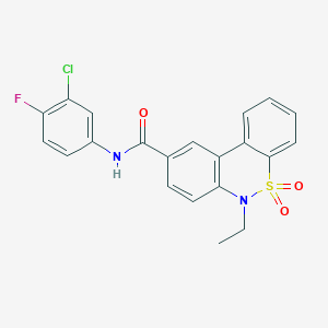 molecular formula C21H16ClFN2O3S B11228830 N-(3-chloro-4-fluorophenyl)-6-ethyl-6H-dibenzo[c,e][1,2]thiazine-9-carboxamide 5,5-dioxide 