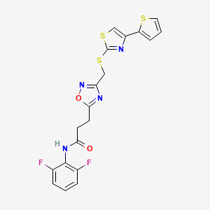 molecular formula C19H14F2N4O2S3 B11228856 N-(2,6-difluorophenyl)-3-[3-({[4-(thiophen-2-yl)-1,3-thiazol-2-yl]sulfanyl}methyl)-1,2,4-oxadiazol-5-yl]propanamide 