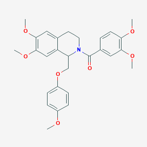 molecular formula C28H31NO7 B11228921 (6,7-dimethoxy-1-((4-methoxyphenoxy)methyl)-3,4-dihydroisoquinolin-2(1H)-yl)(3,4-dimethoxyphenyl)methanone 