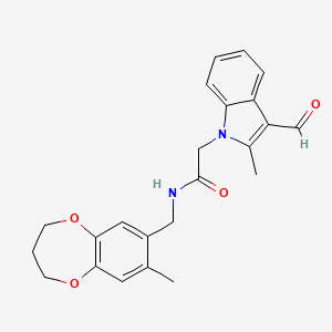 2-(3-formyl-2-methyl-1H-indol-1-yl)-N-[(8-methyl-3,4-dihydro-2H-1,5-benzodioxepin-7-yl)methyl]acetamide