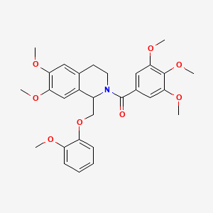 molecular formula C29H33NO8 B11229234 (6,7-dimethoxy-1-((2-methoxyphenoxy)methyl)-3,4-dihydroisoquinolin-2(1H)-yl)(3,4,5-trimethoxyphenyl)methanone 