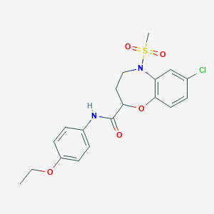 molecular formula C19H21ClN2O5S B11229254 7-chloro-N-(4-ethoxyphenyl)-5-(methylsulfonyl)-2,3,4,5-tetrahydro-1,5-benzoxazepine-2-carboxamide 