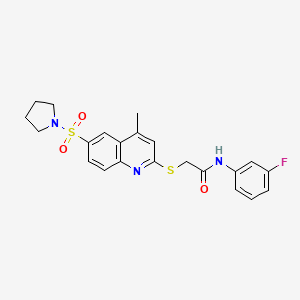 molecular formula C22H22FN3O3S2 B11229284 N-(3-fluorophenyl)-2-{[4-methyl-6-(pyrrolidin-1-ylsulfonyl)quinolin-2-yl]sulfanyl}acetamide 