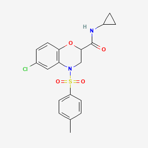 molecular formula C19H19ClN2O4S B11229312 6-chloro-N-cyclopropyl-4-[(4-methylphenyl)sulfonyl]-3,4-dihydro-2H-1,4-benzoxazine-2-carboxamide 