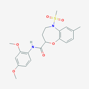 molecular formula C20H24N2O6S B11229324 N-(2,4-dimethoxyphenyl)-7-methyl-5-(methylsulfonyl)-2,3,4,5-tetrahydro-1,5-benzoxazepine-2-carboxamide 