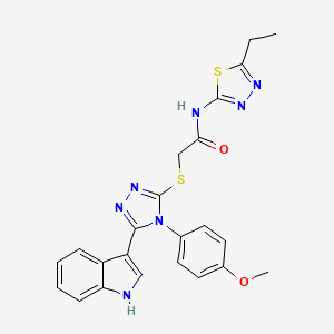 molecular formula C23H21N7O2S2 B11229544 N-(5-Ethyl-1,3,4-thiadiazol-2-YL)-2-{[5-(1H-indol-3-YL)-4-(4-methoxyphenyl)-4H-1,2,4-triazol-3-YL]sulfanyl}acetamide 