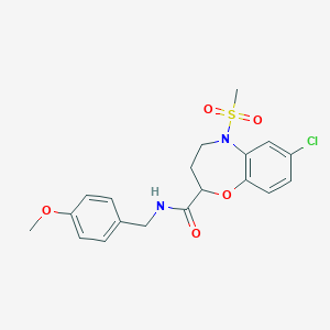 molecular formula C19H21ClN2O5S B11229565 7-chloro-N-(4-methoxybenzyl)-5-(methylsulfonyl)-2,3,4,5-tetrahydro-1,5-benzoxazepine-2-carboxamide 