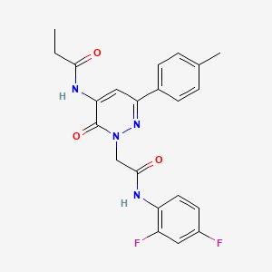 molecular formula C22H20F2N4O3 B11229585 N-[2-{2-[(2,4-difluorophenyl)amino]-2-oxoethyl}-6-(4-methylphenyl)-3-oxo-2,3-dihydropyridazin-4-yl]propanamide 