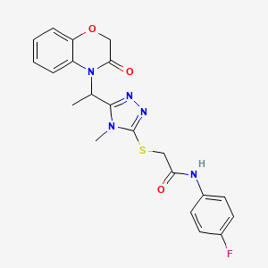 molecular formula C21H20FN5O3S B11229612 N-(4-fluorophenyl)-2-({4-methyl-5-[1-(3-oxo-2,3-dihydro-4H-1,4-benzoxazin-4-yl)ethyl]-4H-1,2,4-triazol-3-yl}sulfanyl)acetamide 