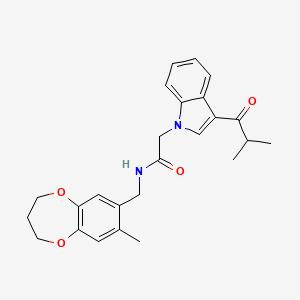 molecular formula C25H28N2O4 B11229657 N-[(8-methyl-3,4-dihydro-2H-1,5-benzodioxepin-7-yl)methyl]-2-[3-(2-methylpropanoyl)-1H-indol-1-yl]acetamide 