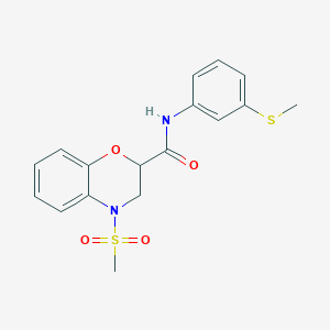 molecular formula C17H18N2O4S2 B11229711 N-[3-(methylsulfanyl)phenyl]-4-(methylsulfonyl)-3,4-dihydro-2H-1,4-benzoxazine-2-carboxamide 