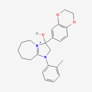 molecular formula C23H27N2O3+ B11229776 3-(2,3-dihydro-1,4-benzodioxin-6-yl)-3-hydroxy-1-(2-methylphenyl)-2,5,6,7,8,9-hexahydro-3H-imidazo[1,2-a]azepin-1-ium 