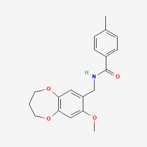 molecular formula C19H21NO4 B11229863 N-[(8-methoxy-3,4-dihydro-2H-1,5-benzodioxepin-7-yl)methyl]-4-methylbenzamide 