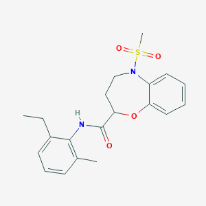 molecular formula C20H24N2O4S B11229893 N-(2-ethyl-6-methylphenyl)-5-(methylsulfonyl)-2,3,4,5-tetrahydro-1,5-benzoxazepine-2-carboxamide 