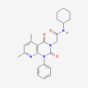 molecular formula C23H26N4O3 B11229922 N-cyclohexyl-2-(5,7-dimethyl-2,4-dioxo-1-phenyl-1,4-dihydropyrido[2,3-d]pyrimidin-3(2H)-yl)acetamide 