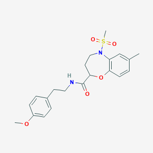 molecular formula C21H26N2O5S B11229963 N-[2-(4-methoxyphenyl)ethyl]-7-methyl-5-(methylsulfonyl)-2,3,4,5-tetrahydro-1,5-benzoxazepine-2-carboxamide 