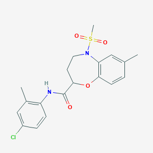 molecular formula C19H21ClN2O4S B11230087 N-(4-chloro-2-methylphenyl)-7-methyl-5-(methylsulfonyl)-2,3,4,5-tetrahydro-1,5-benzoxazepine-2-carboxamide 