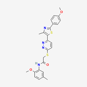 molecular formula C25H24N4O3S2 B11230102 N-(2-methoxy-5-methylphenyl)-2-((6-(2-(4-methoxyphenyl)-4-methylthiazol-5-yl)pyridazin-3-yl)thio)acetamide 