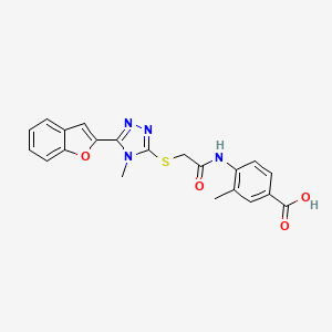 molecular formula C21H18N4O4S B11230144 4-[({[5-(1-benzofuran-2-yl)-4-methyl-4H-1,2,4-triazol-3-yl]sulfanyl}acetyl)amino]-3-methylbenzoic acid 