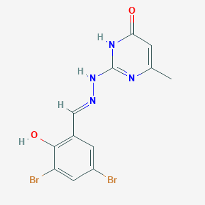 molecular formula C12H10Br2N4O2 B11230196 2-(N'-(3,5-Dibromo-2-hydroxy-benzylidene)-hydrazino)-6-methyl-pyrimidin-4-OL 