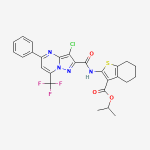 molecular formula C26H22ClF3N4O3S B11230218 Propan-2-yl 2-({[3-chloro-5-phenyl-7-(trifluoromethyl)pyrazolo[1,5-a]pyrimidin-2-yl]carbonyl}amino)-4,5,6,7-tetrahydro-1-benzothiophene-3-carboxylate 