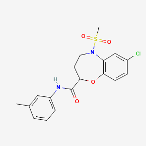 molecular formula C18H19ClN2O4S B11230237 7-chloro-N-(3-methylphenyl)-5-(methylsulfonyl)-2,3,4,5-tetrahydro-1,5-benzoxazepine-2-carboxamide 