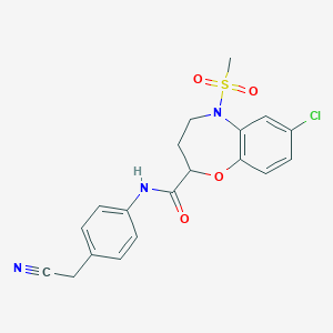 molecular formula C19H18ClN3O4S B11230272 7-chloro-N-[4-(cyanomethyl)phenyl]-5-(methylsulfonyl)-2,3,4,5-tetrahydro-1,5-benzoxazepine-2-carboxamide 