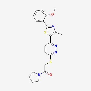 molecular formula C21H22N4O2S2 B11230283 2-((6-(2-(2-Methoxyphenyl)-4-methylthiazol-5-yl)pyridazin-3-yl)thio)-1-(pyrrolidin-1-yl)ethanone 