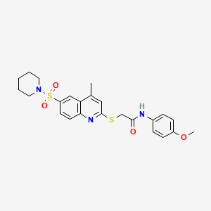 molecular formula C24H27N3O4S2 B11230292 N-(4-Methoxyphenyl)-2-{[4-methyl-6-(piperidine-1-sulfonyl)quinolin-2-YL]sulfanyl}acetamide 