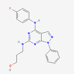 molecular formula C20H19FN6O B11230352 3-({4-[(4-fluorophenyl)amino]-1-phenyl-1H-pyrazolo[3,4-d]pyrimidin-6-yl}amino)propan-1-ol 